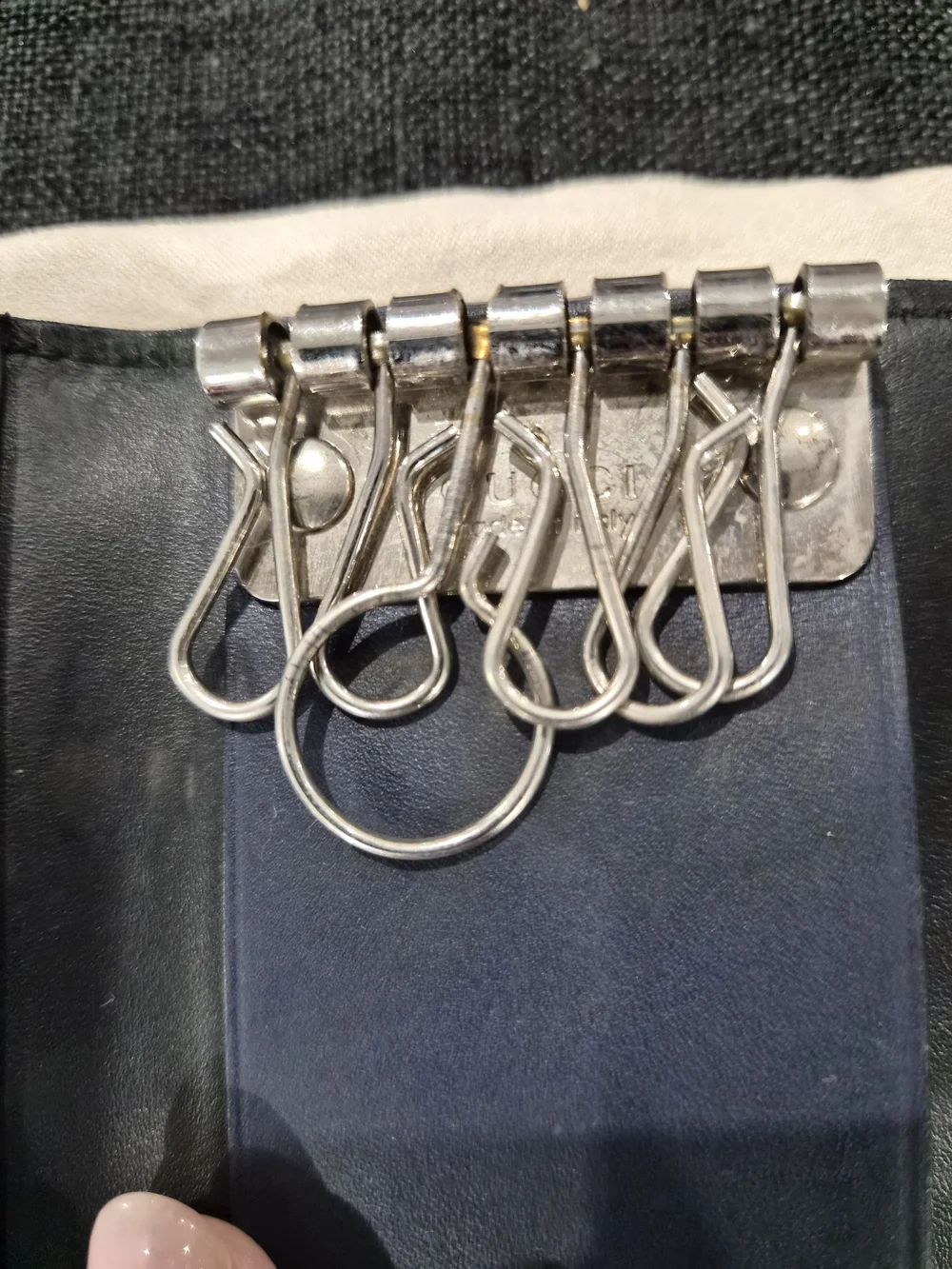 Gucci Black & Navy Embossed GG Leather Key Holder